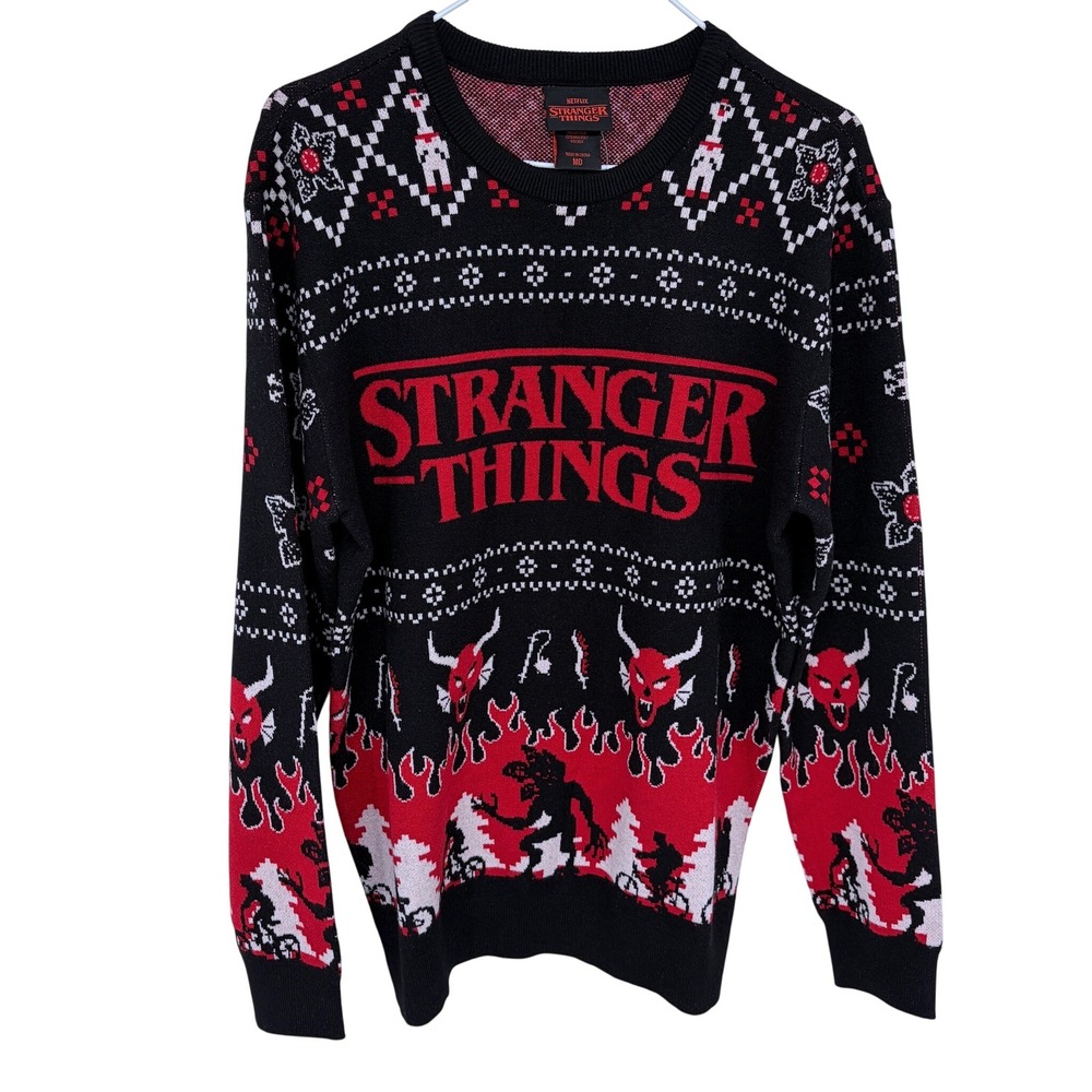 NWOT‎ Stranger Things Christmas Sweater Medium Black Red Hot Topic Hellfire Club